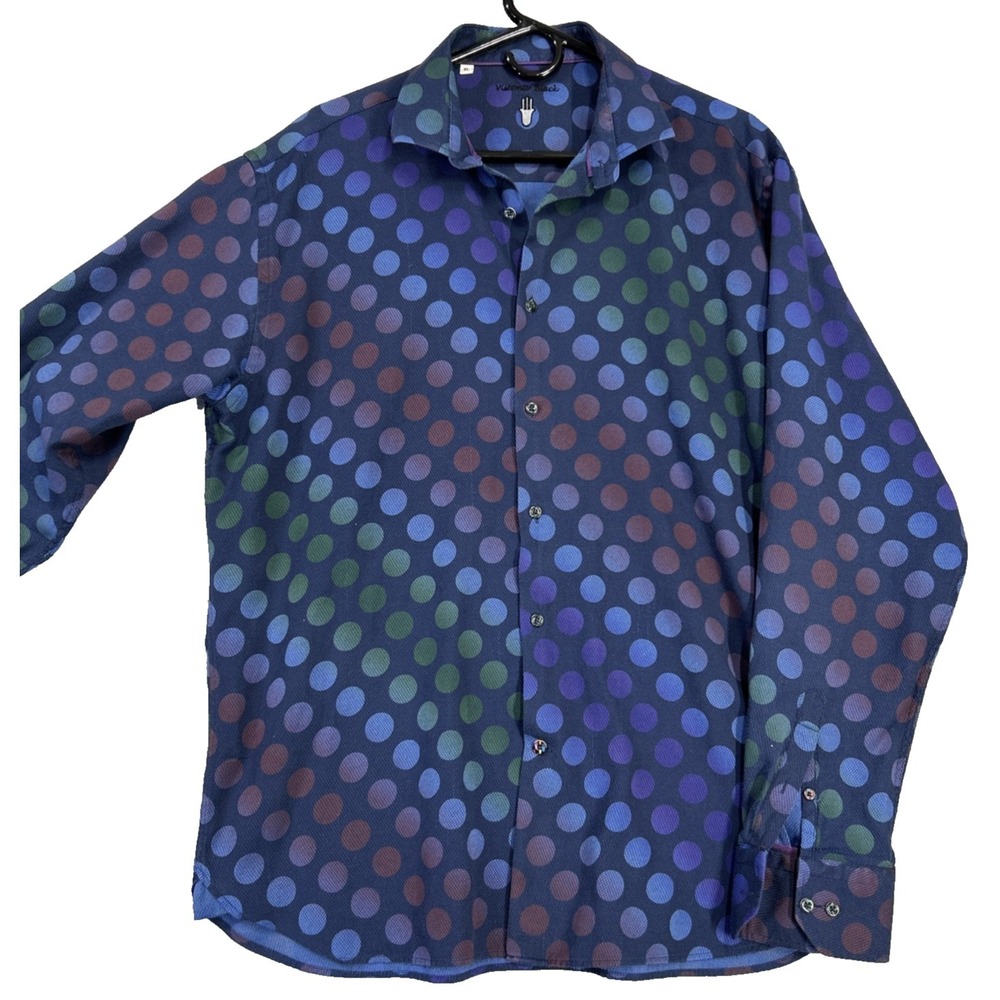 Visconti Black Men XL Long Sleeve Shirt Multicolor with Circles polka dot party